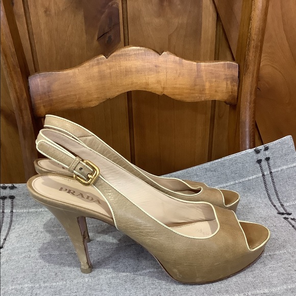 Prada Platform Open Toe Sling Back Heels - Picture 5 of 6